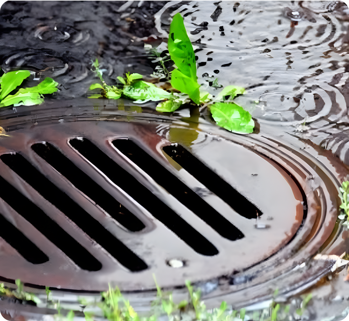 Rainwater flowing into street drain