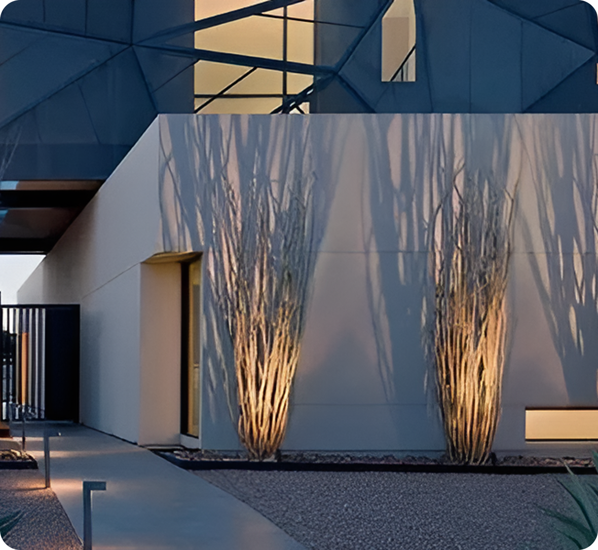 Exterior with illuminated wall plants