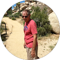 Person hiking in a rocky landscape